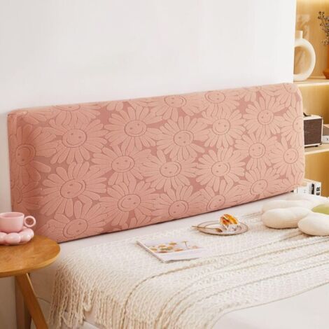 Housse de Tête de Lit Double Élastique Anti-Poussière Lavable, Couvre-Lit Couleur Unie, 170-190 cm, Rose (1/4)