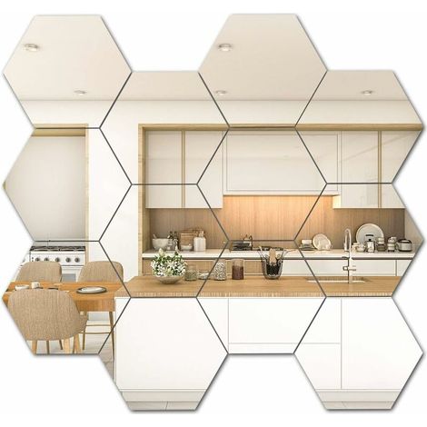 12 PCS Hexagon Mirror Tile Wall Sticker 3D Acrylic Decor Mirror Wall Sticker On Modern Decal for Home Living Room Bedroom, (10 8.6 5 cm, Silver) (1/5)
