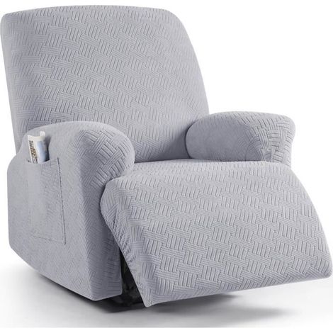 Housse extensible pour fauteuil relax 1 place — gris clair rayée avec poche (4 pièces) (1/4)