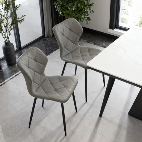 AINPECCA New Set of 2 Faux Leather Dining Chairs with Upholstered Seat and Metal Legs for Dining Room, Living Room and Kitchen Room - Grey