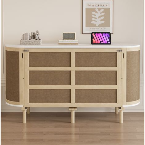 Lit adulte rangement 140x200 bois rotin naturel chambre OKMYHOME (1/5)