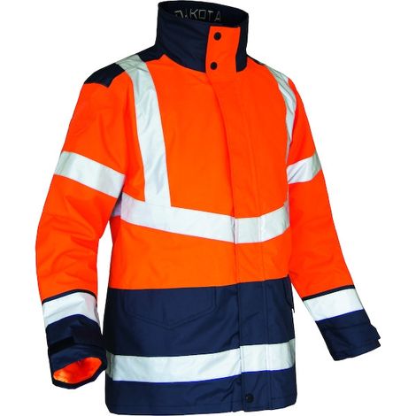 Parka 4 en 1 orange/marine haute visibilité – Taille L – Doublure amovible polaire – Coutures étanchées – EN ISO 20471 indice 3 – T2S