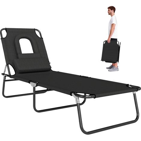 Outsunny – Transat pliable inclinable 4 positions – 3 coussins amovibles – Acier époxy anticorrosion – Toile oxford 300D x 600D – Noir