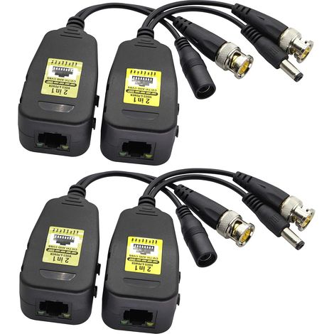 Vidéo Passif Émetteur Récepteur RJ45 vers BNC HD-CVI/TVI/AHD/CVBS avec Connecteur d'alimentation DC pour 1080P 3MP 4MP 5MP 8MP Système Caméra Surveillance DVR Sécurité CCTV(18cm-2Paires) (1/5)