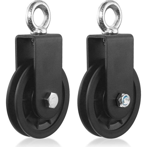 Poulies de corde Poulie de 90 mm avec support en U, poulie de bloc de bricolage efficace pour équipement de fitness, 2 pièces-Fei Yu (1/5)