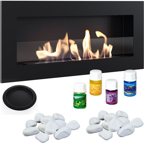 Kamin 900x400 DELTA schwarz flach lange Brenner Glas GESCHENKE (1/5)