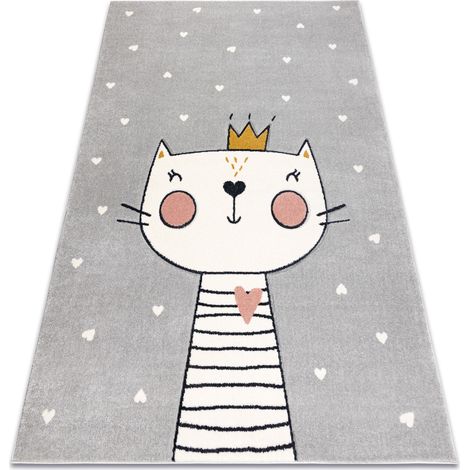 KIDDO Teppich 6106 hellgrau / weiß Kätzchen, Krone für Kinder, sensorisch grey 160x220 cm (1/5)