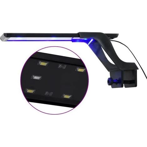 Lampe LED pour aquarium avec pince, 25-45 cm, bicolore bleue et blanche.