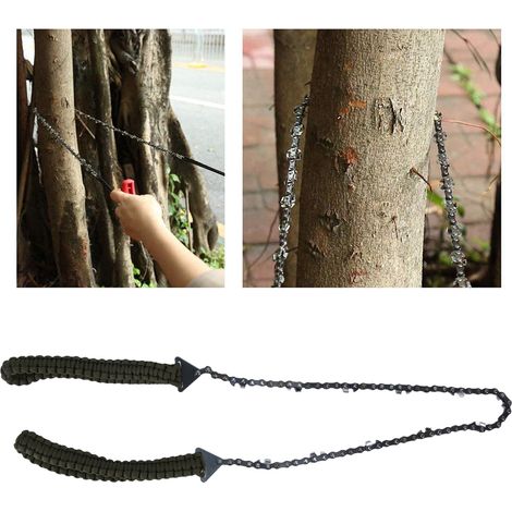 Scie à chaîne de 61 cm (24 pouces) pour le camping et l'exploitation forestière, scie de poche portable avec poignée en paracorde vert militaire, scie à chaîne pour l'élagage et le jardinage (1/5)