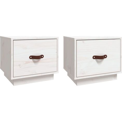 Juego de 2 mesitas de noche con cajón 40 x 34 x 35 cm madera pino blanco DEC034904
