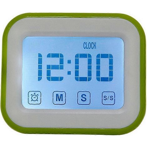 Réveil numérique avec grand écran tactile LCD et veilleuse, idéal pour la cuisine (vert). (1/4)