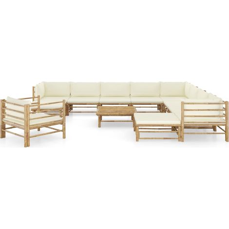 Maison Exclusive - Set Salotto da Giardino 12pz con Cuscini Bianco Crema in Bambù