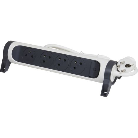 Legrand - Rallonge multiprise avec bloc rotatif de 4 prises 2P+T Surface , interrupteur et cordon longueur 1,5m - Blanc/Gris foncé