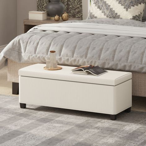 Banco Almacenaje Capacidad de 84 L 112x42x40cm Tapizado en Pana Pie de Cama para Sala de Estar Dormitorio Beige (1/5)
