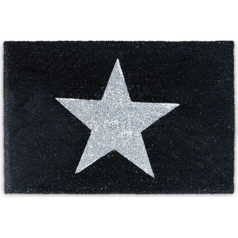 Felpudo de entrada decorativo de fibra de coco antideslizante 75 x 45 cm para interior y exterior de PVC negro 130003193 (1/4)