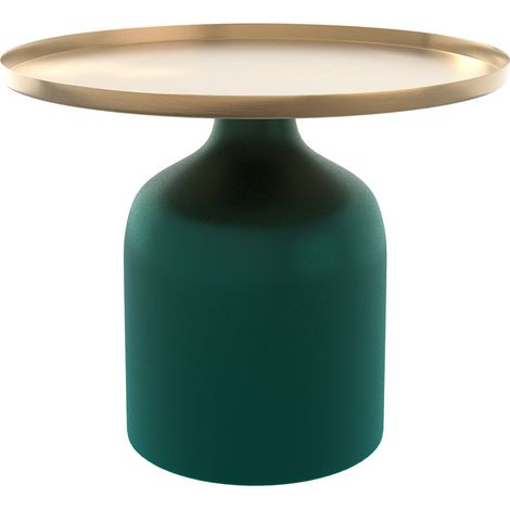 Table d'appoint ronde en métal vert et laiton D49 cm - LYNE