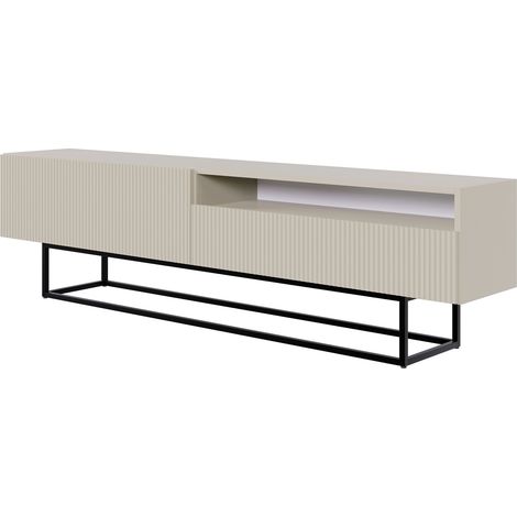 Selsey Veldio - TV-Lowboard mit offenem Fach, graubeige mit schwarzem Metallgestell, 175 cm (1/5)