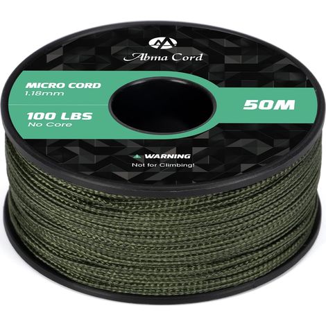 Corde Micro 1,18 mm Paracorde 50M Bobine Max 45kg (100lbs), Fil Tressé, Polyester, DIY, Bracelet, Crafting (1/5)
