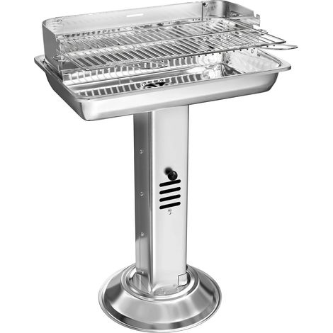 Gril à charbon, hauteur réglable, design gain de place, argent (1/2)