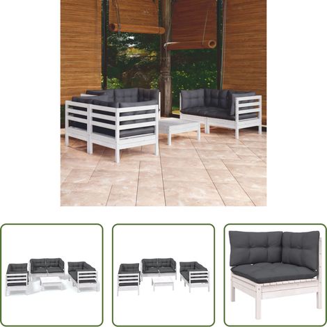 Terrassensofa - 7-tlg. Garten-Lounge-Set mit Kissen Kiefer Massivholz (1/5)