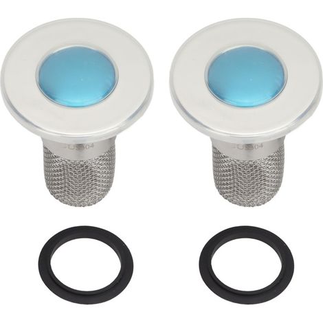 Juego de 2 coladores de desagüe de acero inoxidable, resistentes a los olores y que evitan obstrucciones, con tapón retráctil y recogedor de pelo para fregaderos de baño y cocina. (1/5)