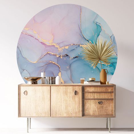 Sticker mural rond / cercle - Effet Marbré - Diamètre 50 cm - Adhésif MAT (1/3)