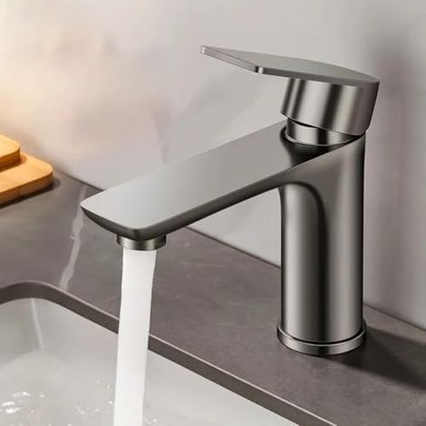 Mitigeur Robinet Lavabo Robinet Salle Bain Monocommande Bonde Incluse Contrôle de l'eau Chaude et Froide (1/5)