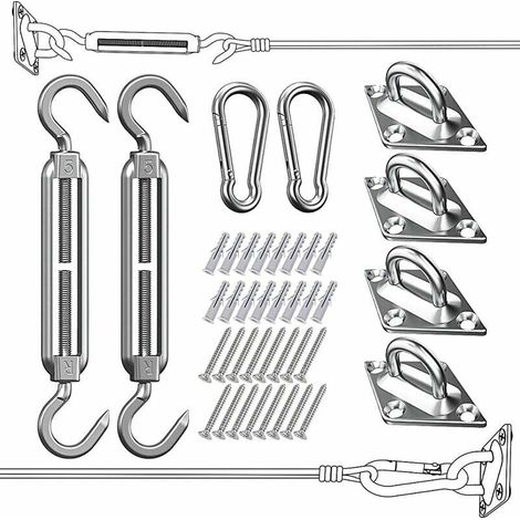 Kit de Fixation pour Voile d'Ombrage - 304 Inoxydable Voile d'Ombrage, Kit de fixation Voile d'ombrage pour Triangle, Carré & Rectangle, Heavy Duty antirouille Soleil Voile D'ombrage Kit de Fixation (1/4)