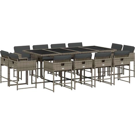 Maison Exclusive - 13-tlg. Garten-Essgruppe mit Kissen Grau Poly