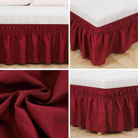 Jupe de lit élastique lavable et résistante à la décoloration, idéale pour la maison ou l'hôtel, couleur bordeaux, format king. (1/5)