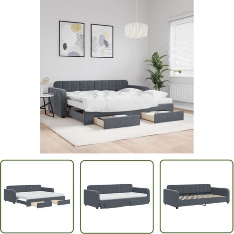 vidaXL Tagesbett Ausziehbar mit Schubladen Dunkelgrau 90x200 cm Samt (1/5)