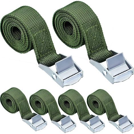 Lot de 8 Sangles d'Arrimage Courtes avec Serrure de Serrage Sangles d'Arrimage Courtes avec Cliquet Petites Sangles d'Arrimage pour Voiture, Vélo, Camion, Moto, Bagages, 25mmx6m, Armée Verte (1/4)