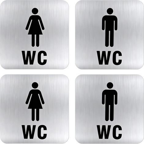 4PCS plaques de toilette autocollantes, signalétique WC en aluminium brossé avec pictogramme homme femme, plaque porte WC sans perçage, pour porte, mur, bureau, restaurant, intérieur extérieur (1/5)