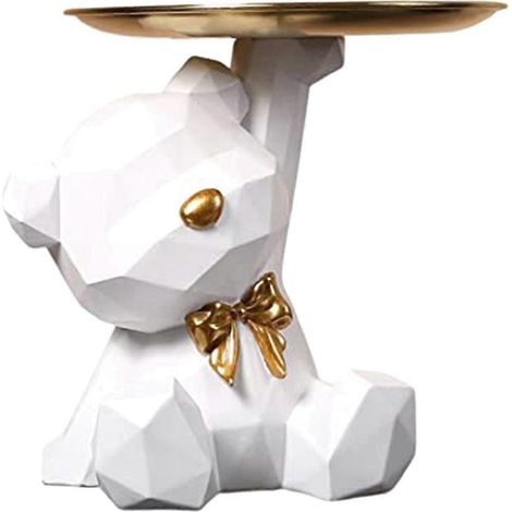 Deux plateaux décoratifs porte-clés, plateau à bijoux (boucles d'oreilles et rouge à lèvres), statue d'ours avec soucoupe, vide-porte-clés sculpté - D (1/4)