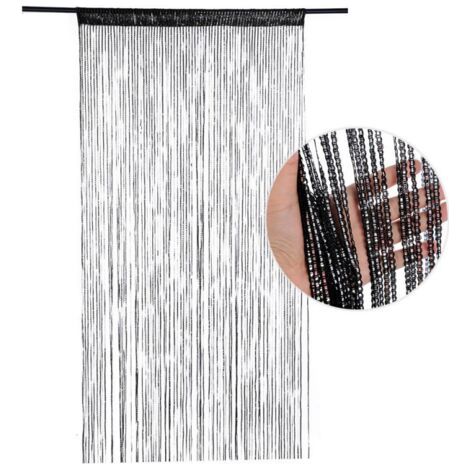 Moustiquaire de porte 100 x 200 cm, rideau de chambre, rideau de porte, rideau de séparation, rideau suspendu à pompons (noir) (1/5)