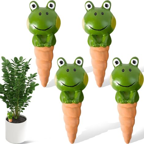 Lot de 4 pointes d’arrosage autonome en terre cuite, globes arroseurs autonomes en forme de grenouille, inserts de pot à arrosage à libération lente, globes arroseurs pour plantes en pot intérieures e (1/5)