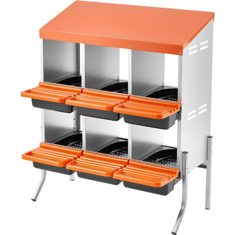 Nid ponte pour poules, 6 compartiments, avec pieds, collecte facile des œufs, acier galvanisé et plastique résistant, pour poules pondeuses, orange (1/5)