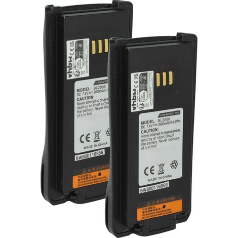 vhbw 2x Akku Ersatz für Hyt BL2006Li, BL2008, BL2006, BL2503 für Funkgerät, Walkie Talkie (2000 mAh, 7,4 V, Li-Ion)