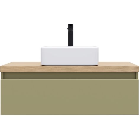 Meuble de salle de bain suspendu vasque à poser 90cm 1 tiroir Vert olive - Hudson (1/5)