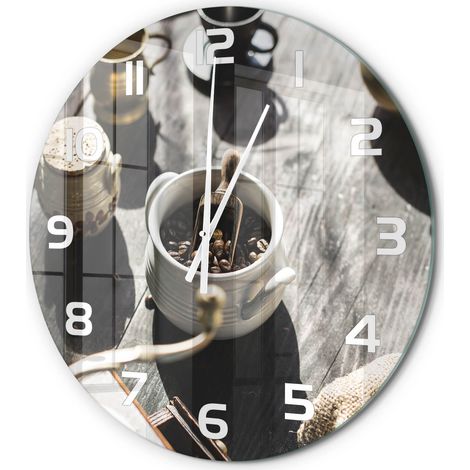 Horloge Murale Ronde Décoration Murale Verre Trempé Design Artistique Moulin à café fi 60 cm (1/5)