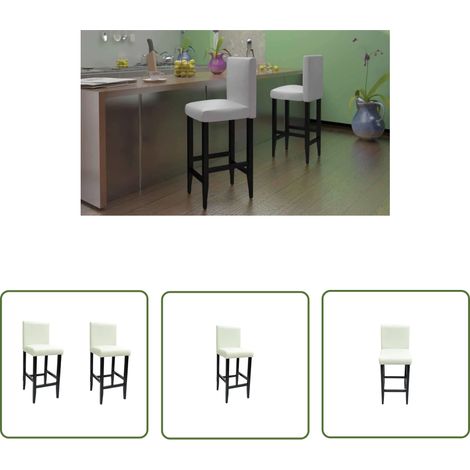 The Living Store Tabourets de bar lot de 2 blanc similicuir - Tabouret De Bar - Tabourets De Bar - Chaise De Bar - Chaises De Bar - Meubles De Cuisine (1/5)
