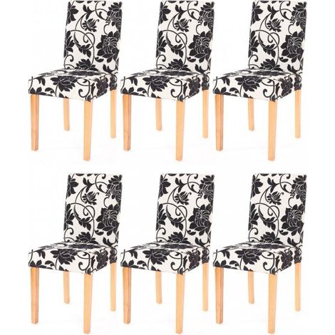 Lot de 6 chaises de salle à manger en tissu imprimé blanc&noir pieds clairs CDS04221 (1/4)