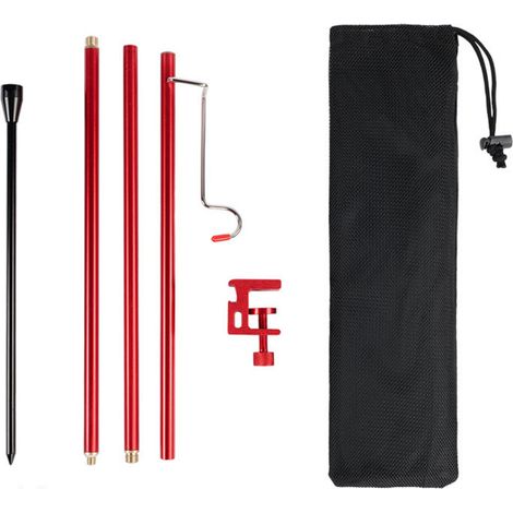 Perche de lampe de camping en aluminium, pliante double usage avec clous, pour table et sol, pique-nique extérieur rouge (1/5)