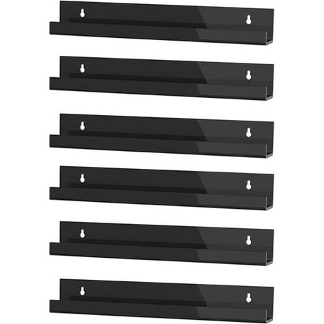 Étagère murale pour 6 disques vinyles - Étagères pour cadres photo - Présentoir à disques - Étagère murale - Présentoir à disques - Acrylique - Noir (1/5)