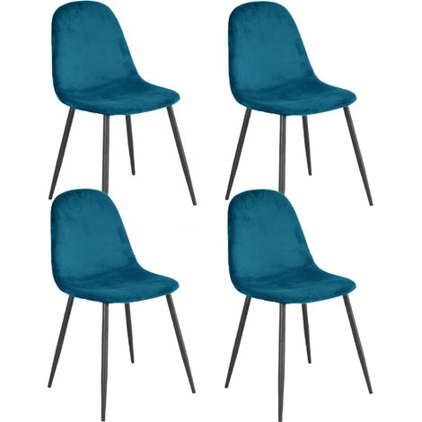 Lot de 4 chaises en velours bleu canard avec pieds métal noir – BIBA 2 (1/5)