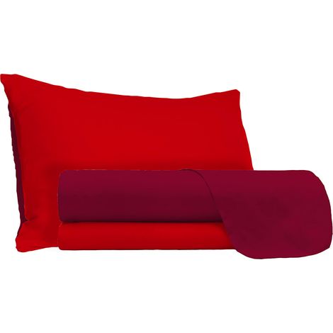 Set Lenzuola Sopra Sotto e Federe Doubleface Rosso/Bordeaux 1 Piazza e Mezzo (1/5)