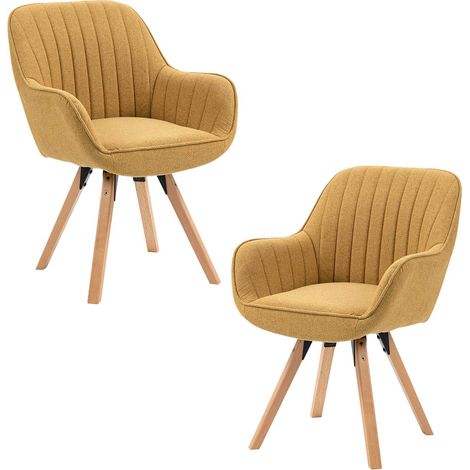MEUBLES COSY Set di 2 poltrone da pranzo girevoli scandinave CARSON in tessuto giallo