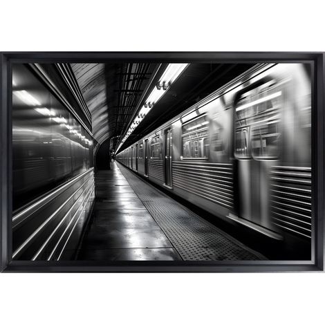 Tableau mural encadré métro urbain noir et blanc 40x60 cm - Tableau Mural Décoratif - Image Encadrée Imprimée en HD - Impression 40x60 cm sur Fibres de Bois FSC - Finition Mate - Fabriqué en France (1/5)