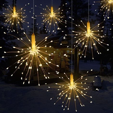 Pack de 2 feux d'artifice 240 LED fil de cuivre Starburst Guirlandes lumineuses 8 modes à piles avec télécommande (blanc chaud)
