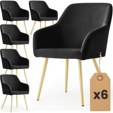 Lot de 6 Chaises en velours lisses ESTELLE Noir pieds dorés (1/5)
